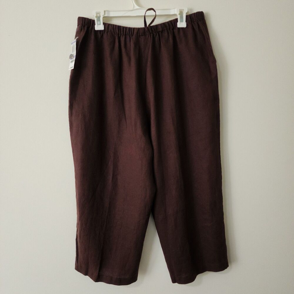 NWT JM Collection Limoncello Linen Crop Pants Brown Embroidered Wide-Leg Size 18 - Picture 3 of 9